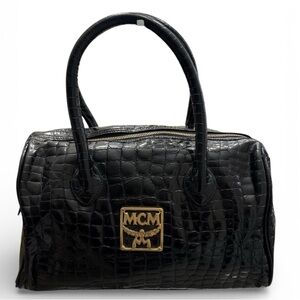 Vintage MCM Black Croc Embossed Leather Tote